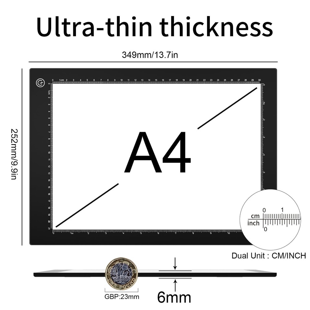 Light Box Drawing Pad A4, Tracing Board with Type-C Charge Cable and Brightne...