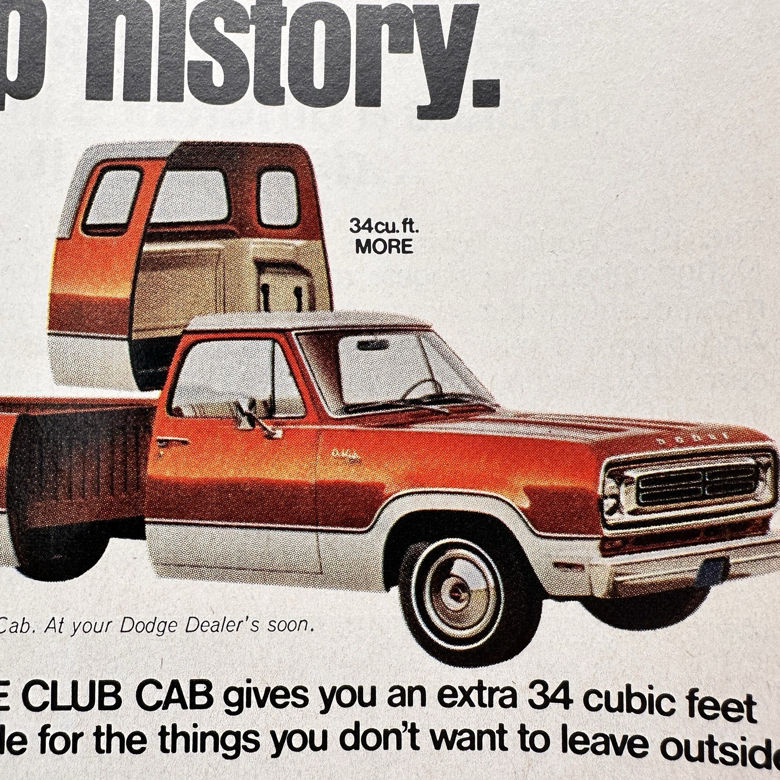 1973 Dodge Club Cab Pickup Truck Makes History Vintage Print Ad Auto Advert