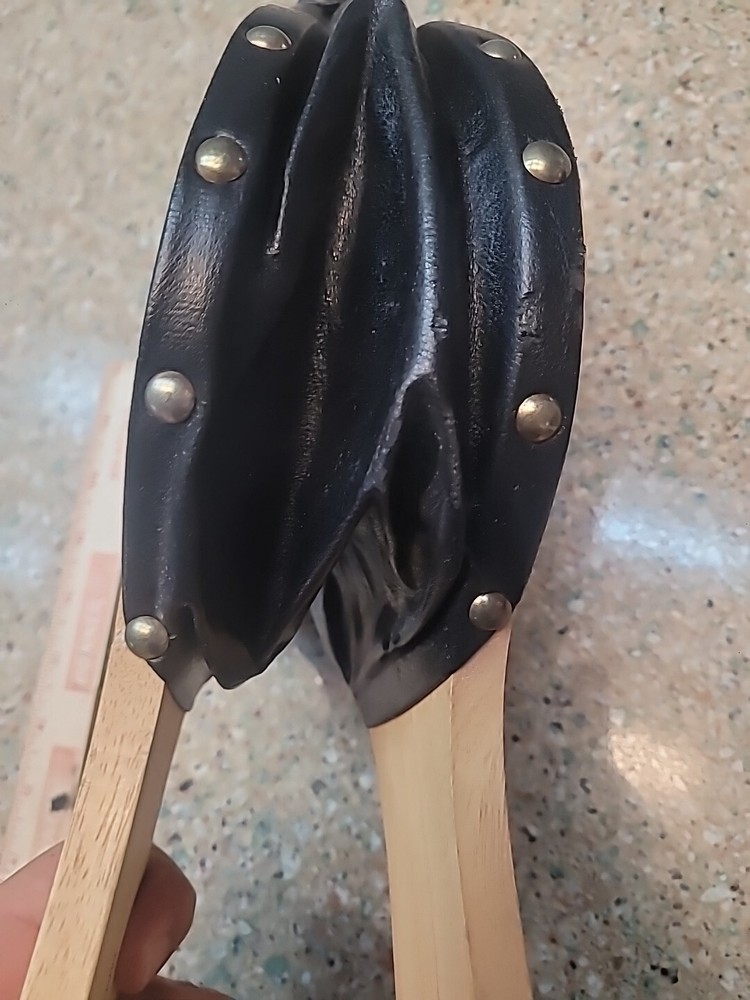 Bellows Fireplace Wood Black Leather Fire NICE!
