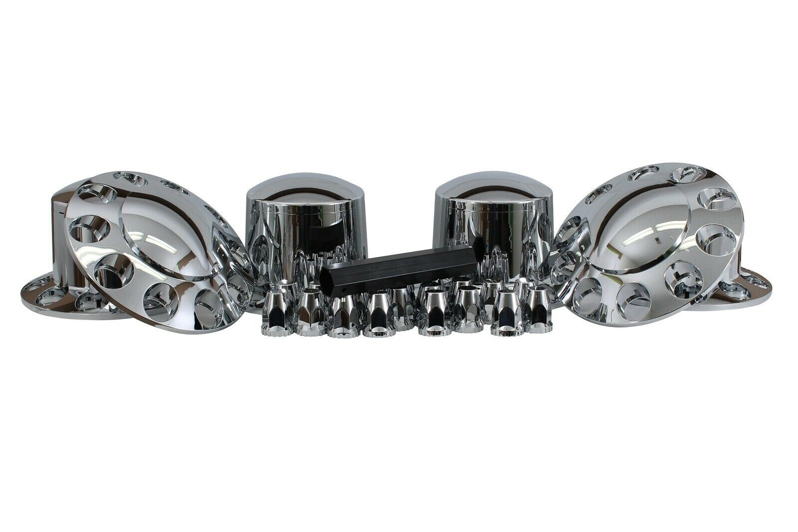 Chrome Hub Cover Semi Truck Wheel Kit Axle Cover 33mm Lug Front & Rear Complete