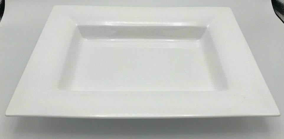HB White Porcelain Platter Modern Sleek Rectangular Shape approx. 6" x 12" x 2"