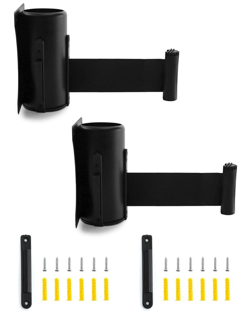 2-Pack Wall-Mounted Retractable Belt Barrier | 10’ Black Crowd Control Queue Set