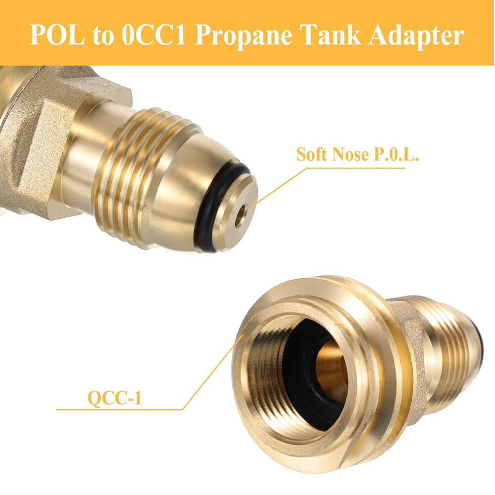 2x Solid Brass Propane Adapter: Soft Nose P.O.L. to QCC1, Multi - Purpose