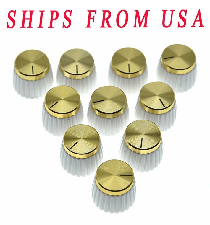 10x Guitar Amplifier-Knobs-White-w-Gold-Cap-Push-on-fits-Marshall-Amplifier