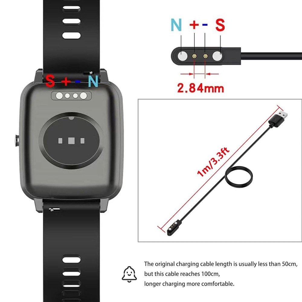 VeryFit Smartwatch Magnetic USB Charging Cable 3.3FT Replacement