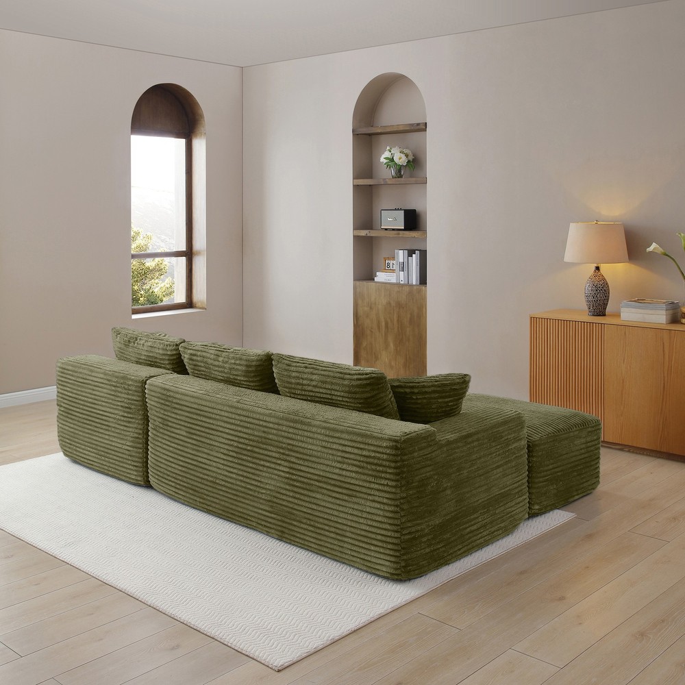105" Modular Sectional Sofa Cloud L-Shape Couch Deep Seat Corduroy Green