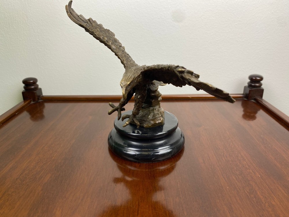 Bronze Sculpture Eagle Art Deco on Black Marble Base After Milo