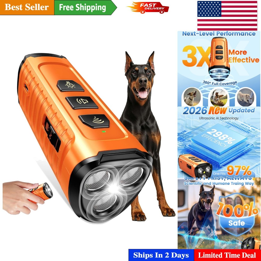 Humane 5-Mode Dog Bark Control Device - 50FT Range with Flashlight Included
