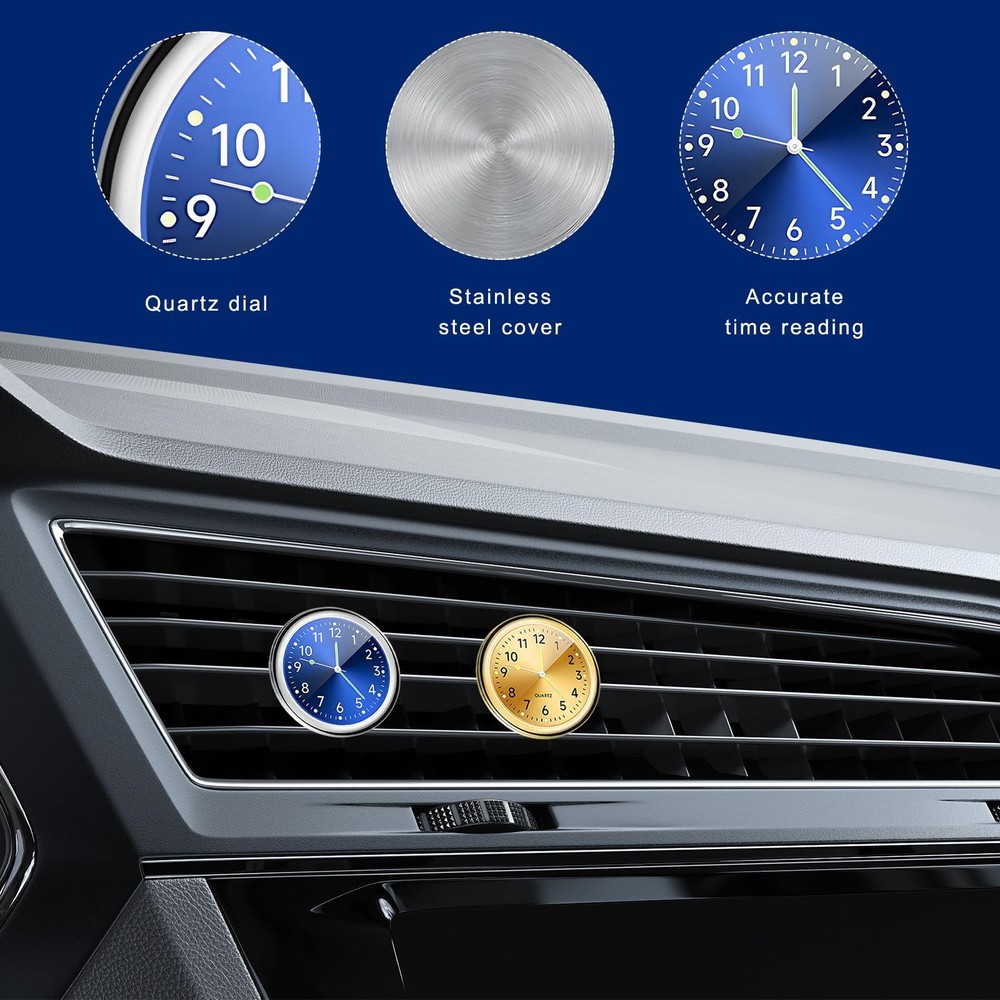 2 Pcs Analog Car Clocks Stick On Dashboard Clock Mini Auto Tiny Watch