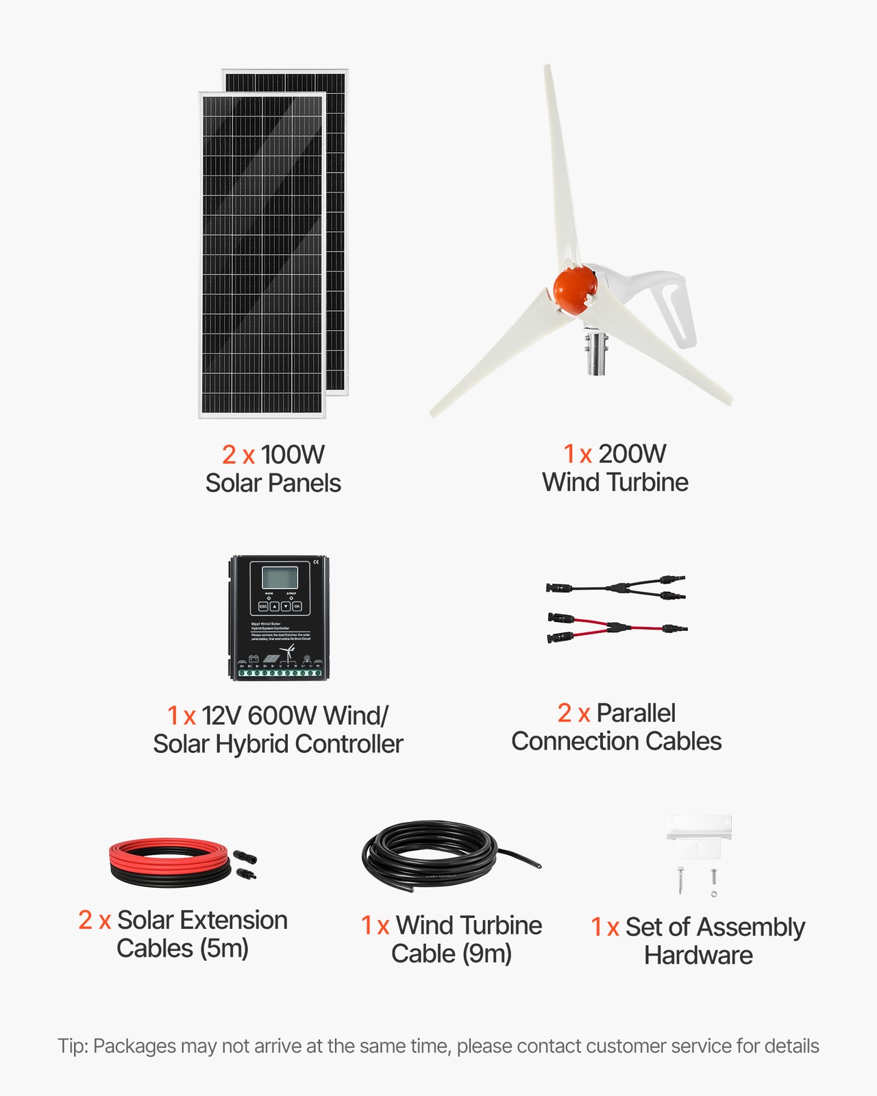 VEVOR 12V 400W Solar Wind Power Kit 2PCS 100W Solar Panels 200W Wind Turbine