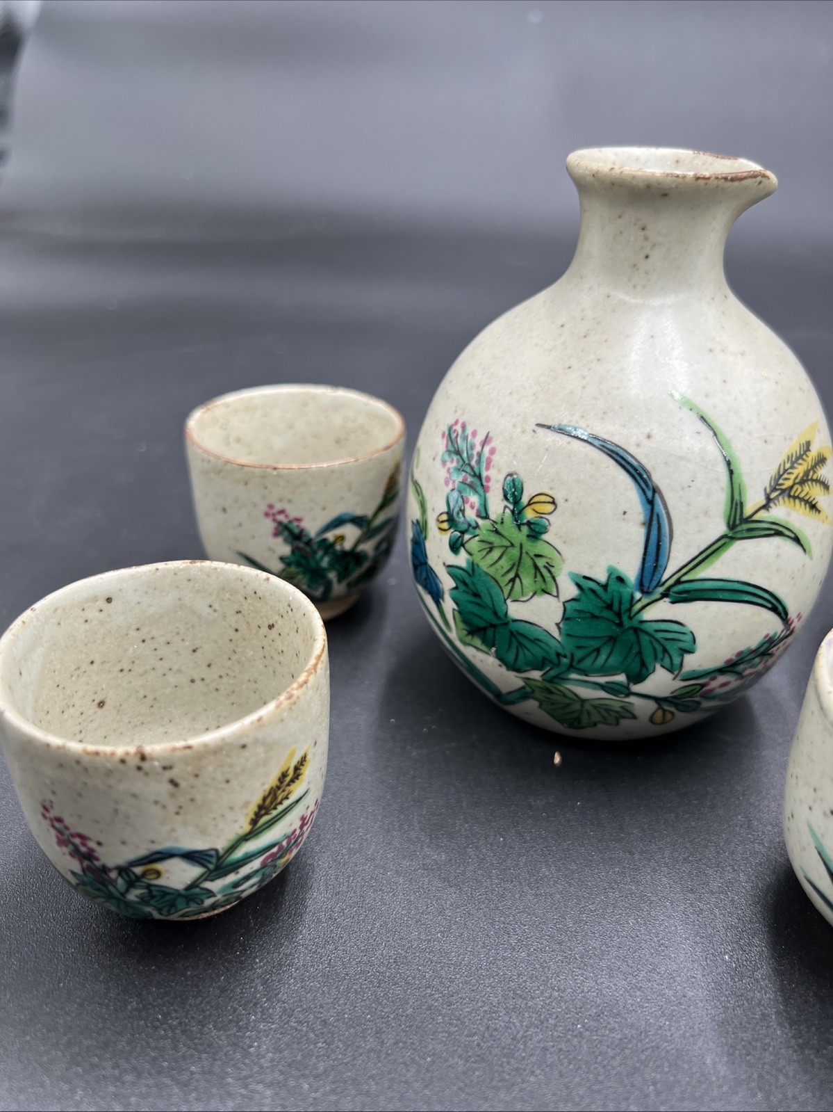Hand Painted Ceramic Tokkuri Sake Set, Used, Free Shipping