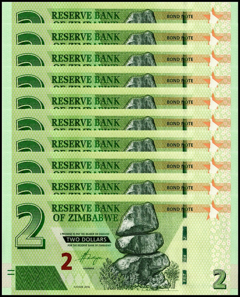 Zimbabwe 2 Dollars, 2016, P-99a.2, UNC, Bond Note X 10 PCS