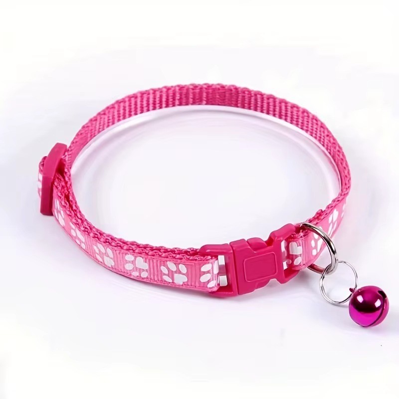 Adjustable Cat Collar with Bell & Cute Paw Print Pendant Breakaway Safety Buckle