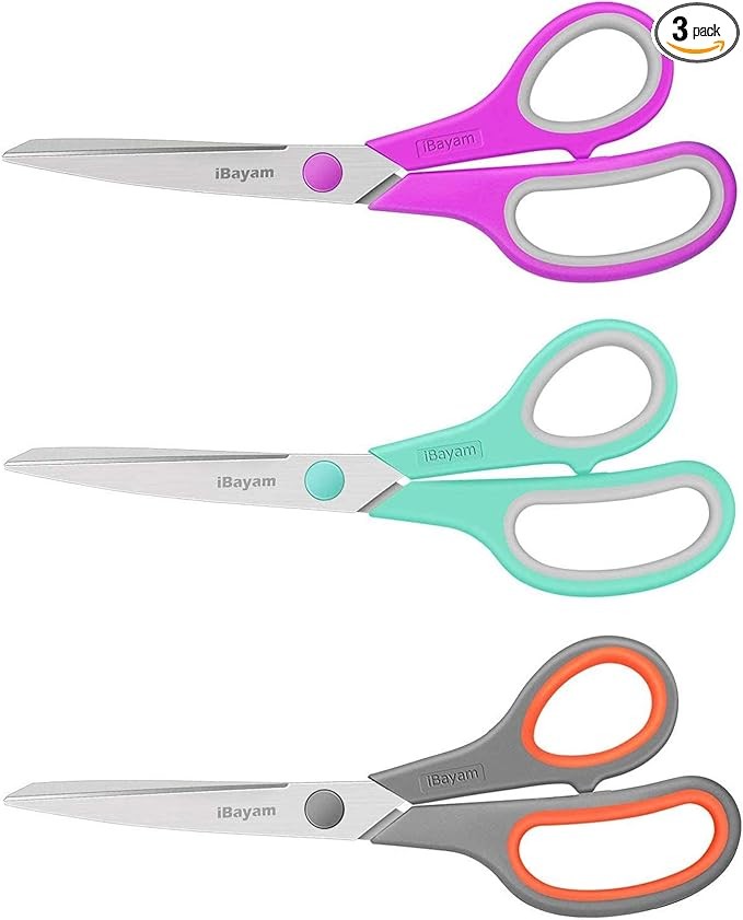 Scissors, iBayam 8" All Purpose Scissors Bulk 3-Pack.