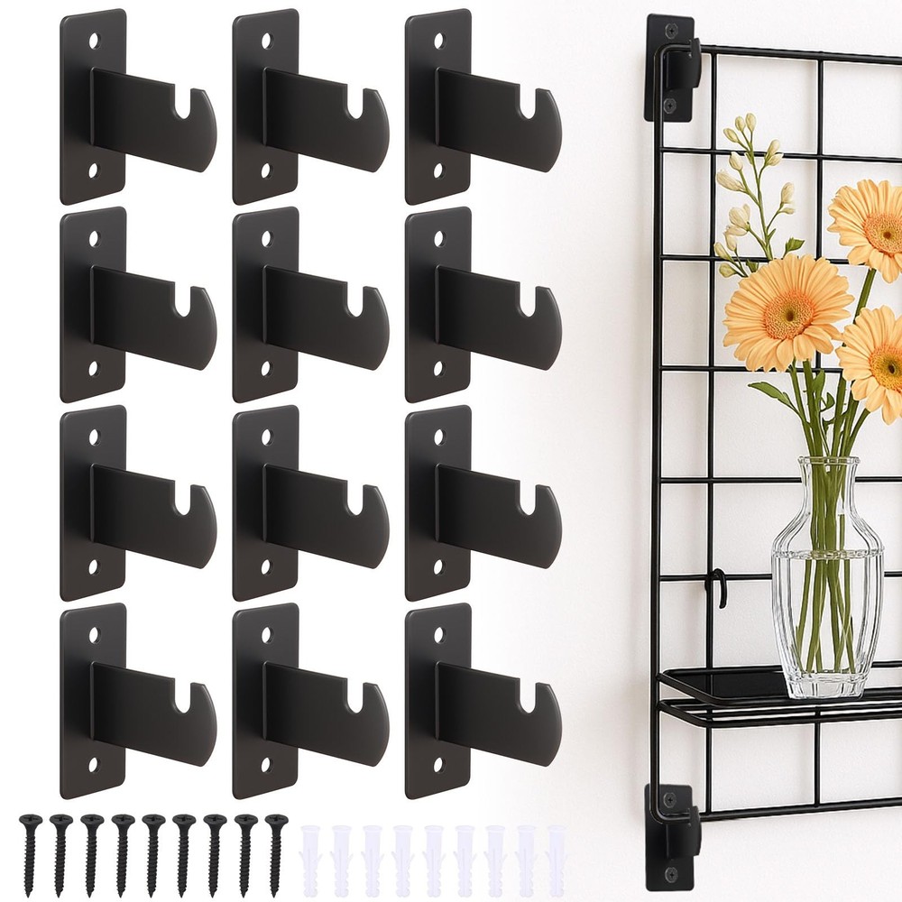 12 PCS Gridwall Mount Brackets, Screws, Metal Hooks, Wire Grid Panel Accessory