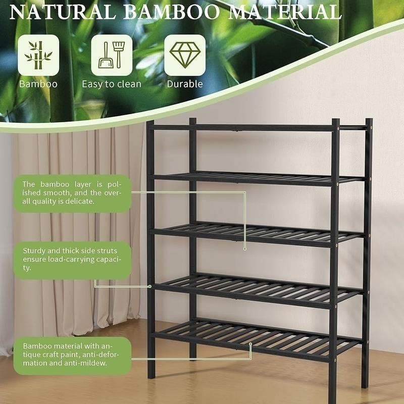 5 Tier Bamboo Shoe Rack Stackable Free Standing Storage Organizer Entryway New