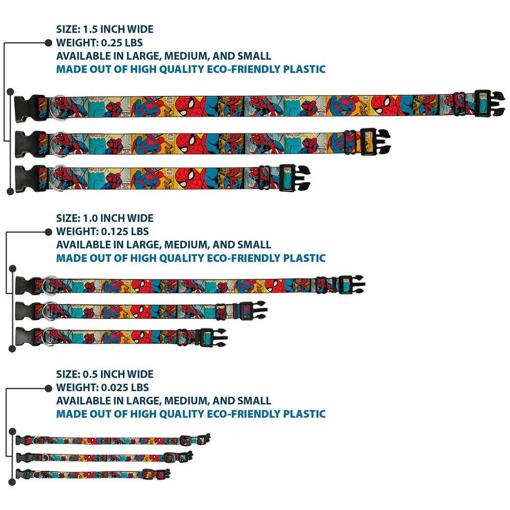 MARVEL COMICS Plastic Clip Collar Spider-Man Comic Strip NARROW-Medium 8.5-12"