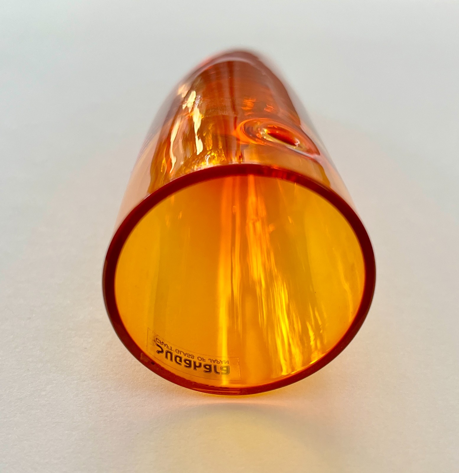 Vintage Sugahara Art Glass Wall Hanging Horn Vase Orange Japan NOS Box