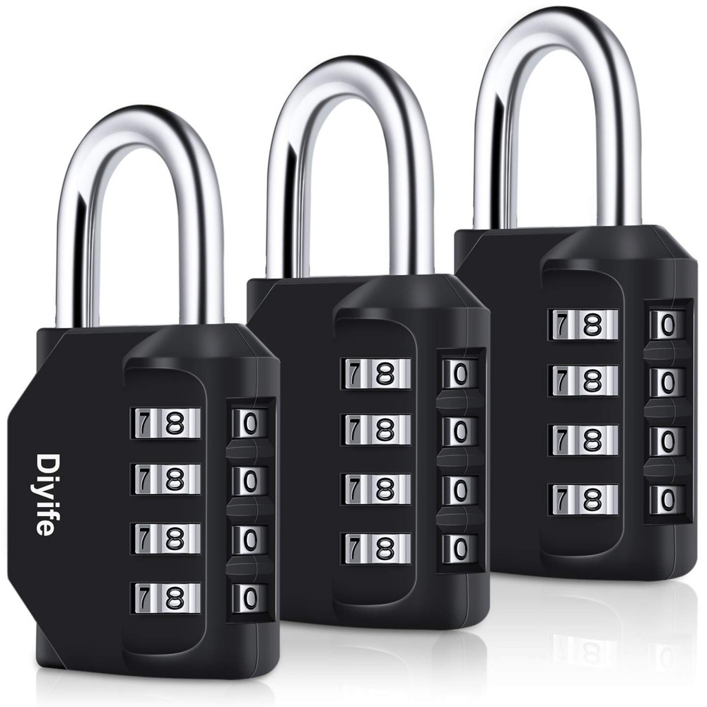 3 Pack Combination Padlock Outdoor, 4 Digit Combination Lock Waterproof, Meta...