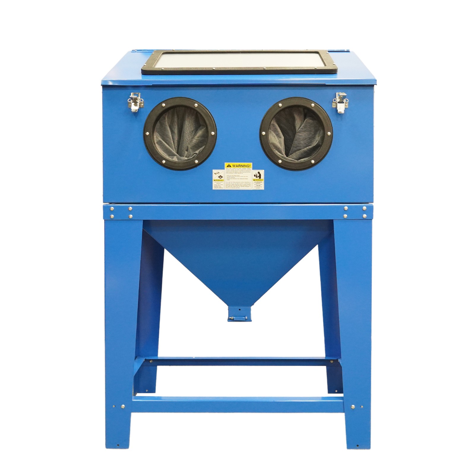 90 Gallon Sand Blasting Cabinet Stand Blasting Gun & 4 Nozzles Gloves Blue