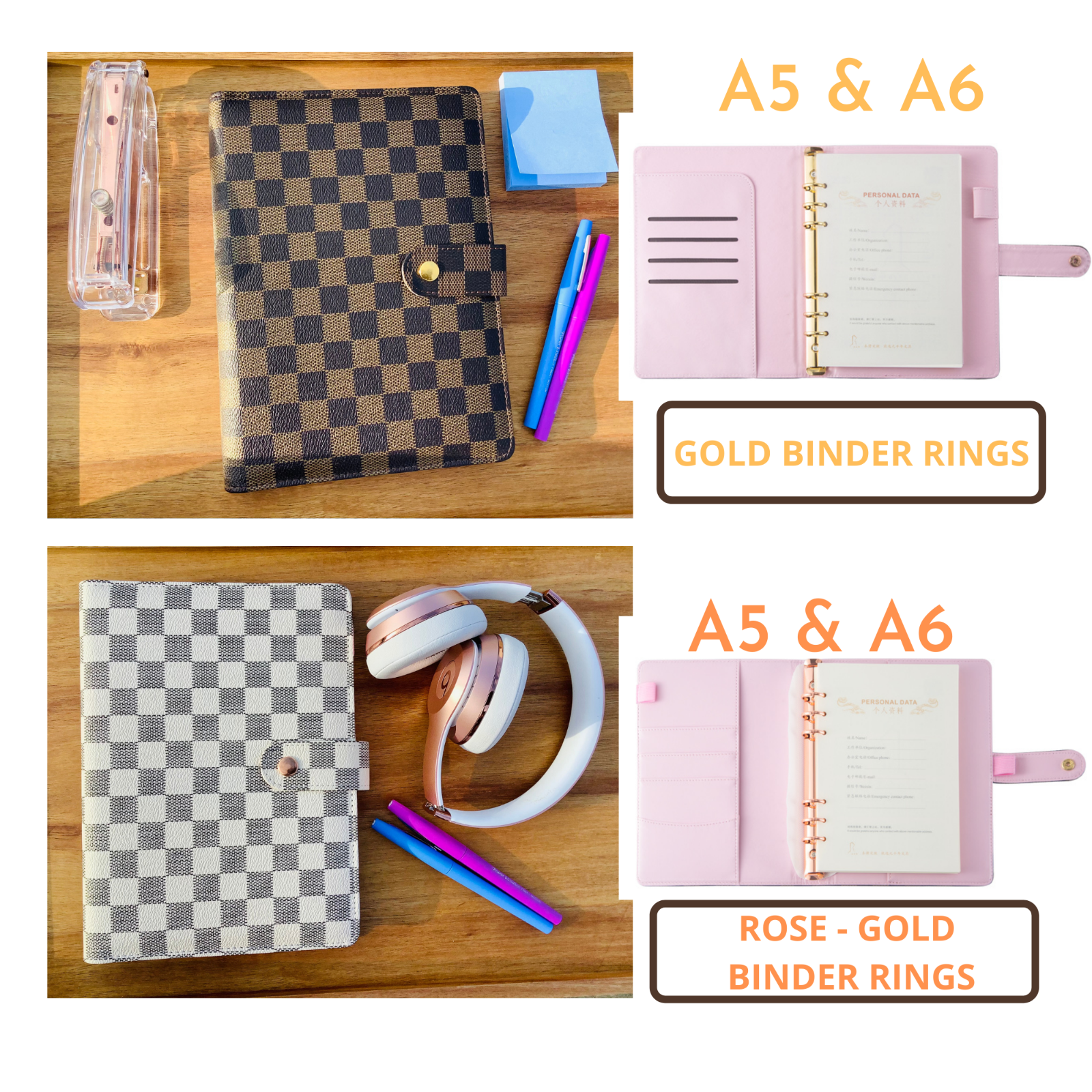 💘 Luxury Checkered/Quilted A5 A6 Agenda Binder Planner Journal Notepad Gift