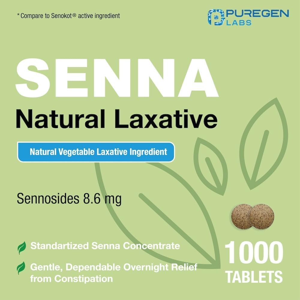 Puregen Senna Natural Vegetable Laxative 1000 Tablets Constipation Relief