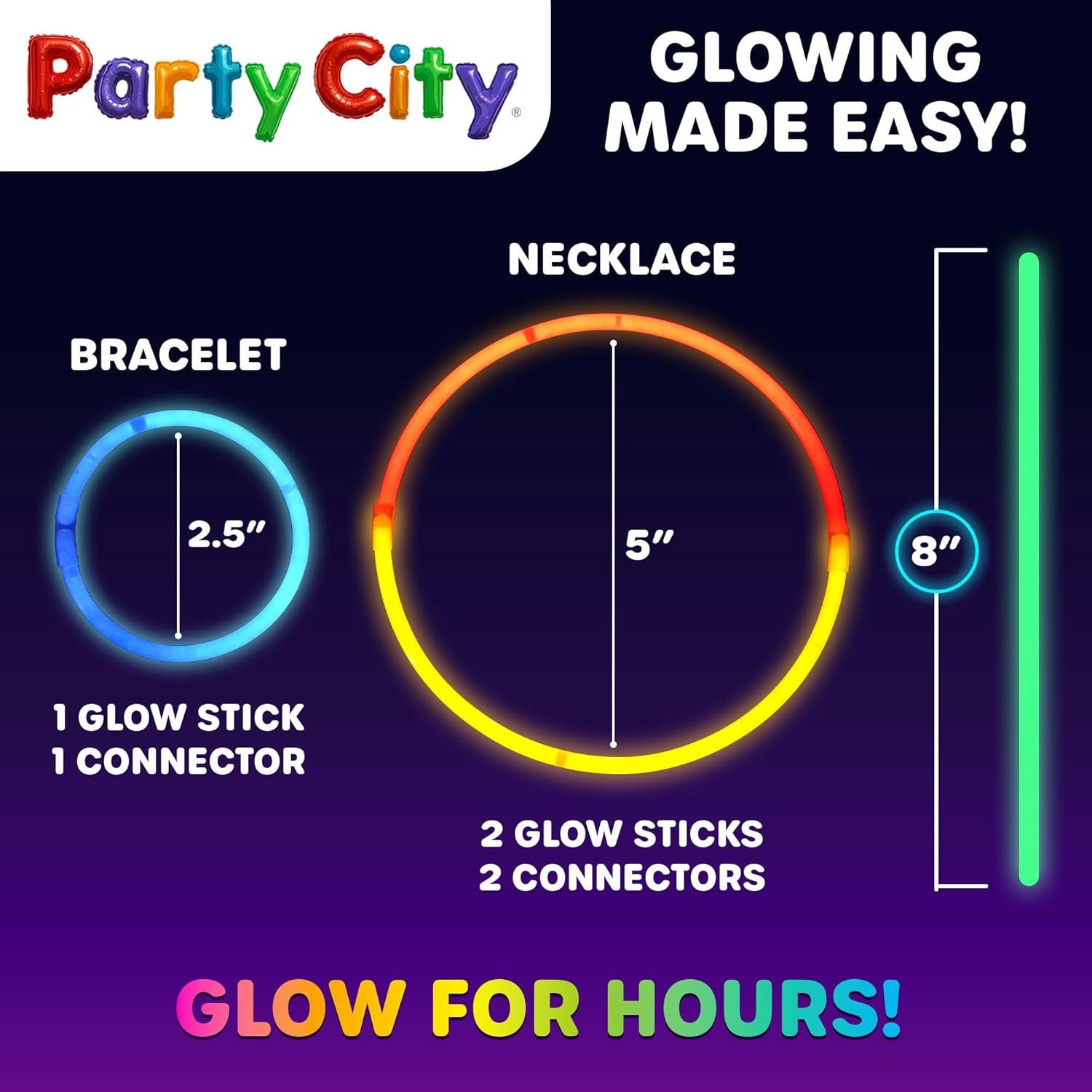 100 Glow Sticks Bulk Party Pack 8”– Neon Glow in the Dark Party Supplies, Glowst