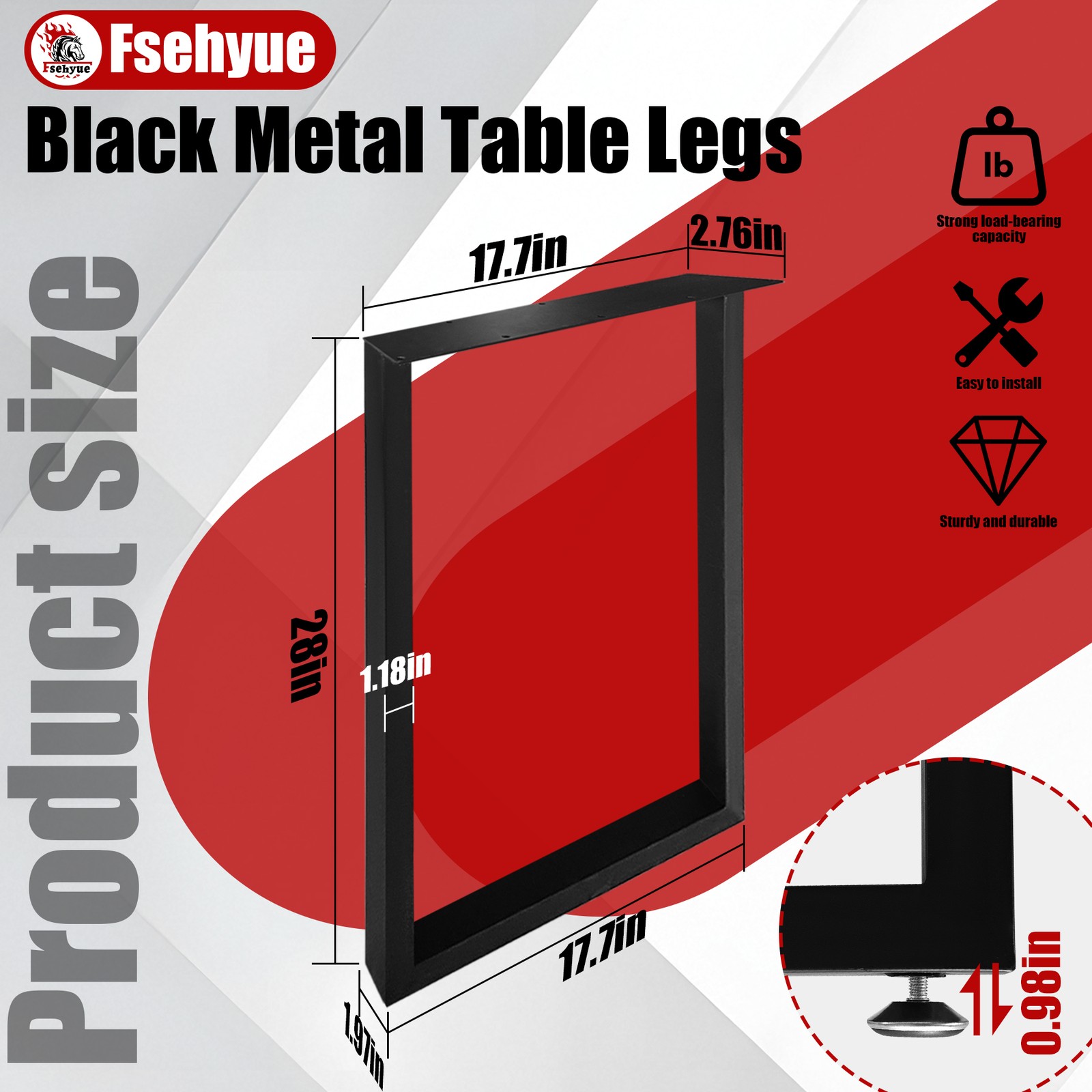 2 PCS Square Reinforced Steel Office Table Legs For DIY Max Load 1000 lbs Heavy