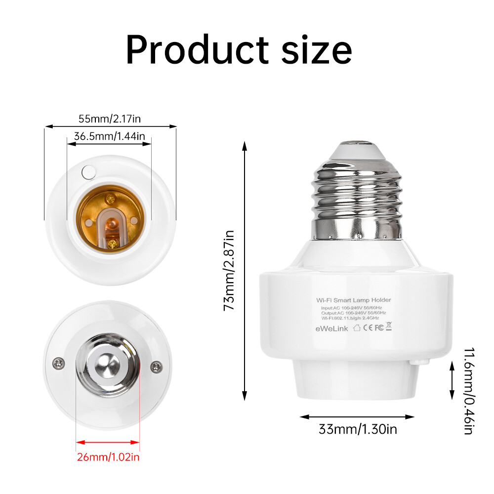 Smart WiFi Bulb Socket E26 E27 Light Bulb Adapter EWeLink Alexa Google Control