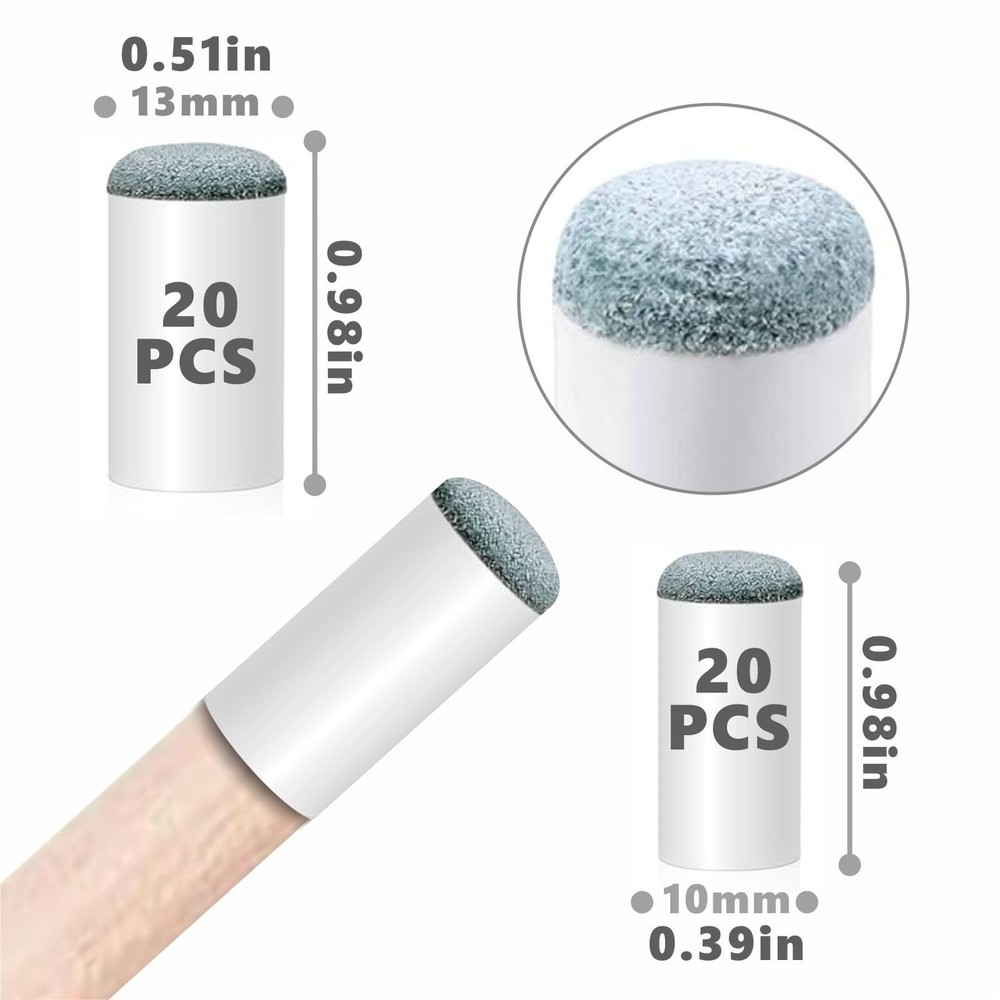 40pcs Slip On Pool Cue Tips，Premium Replacement Tips ，2 Sizes blue