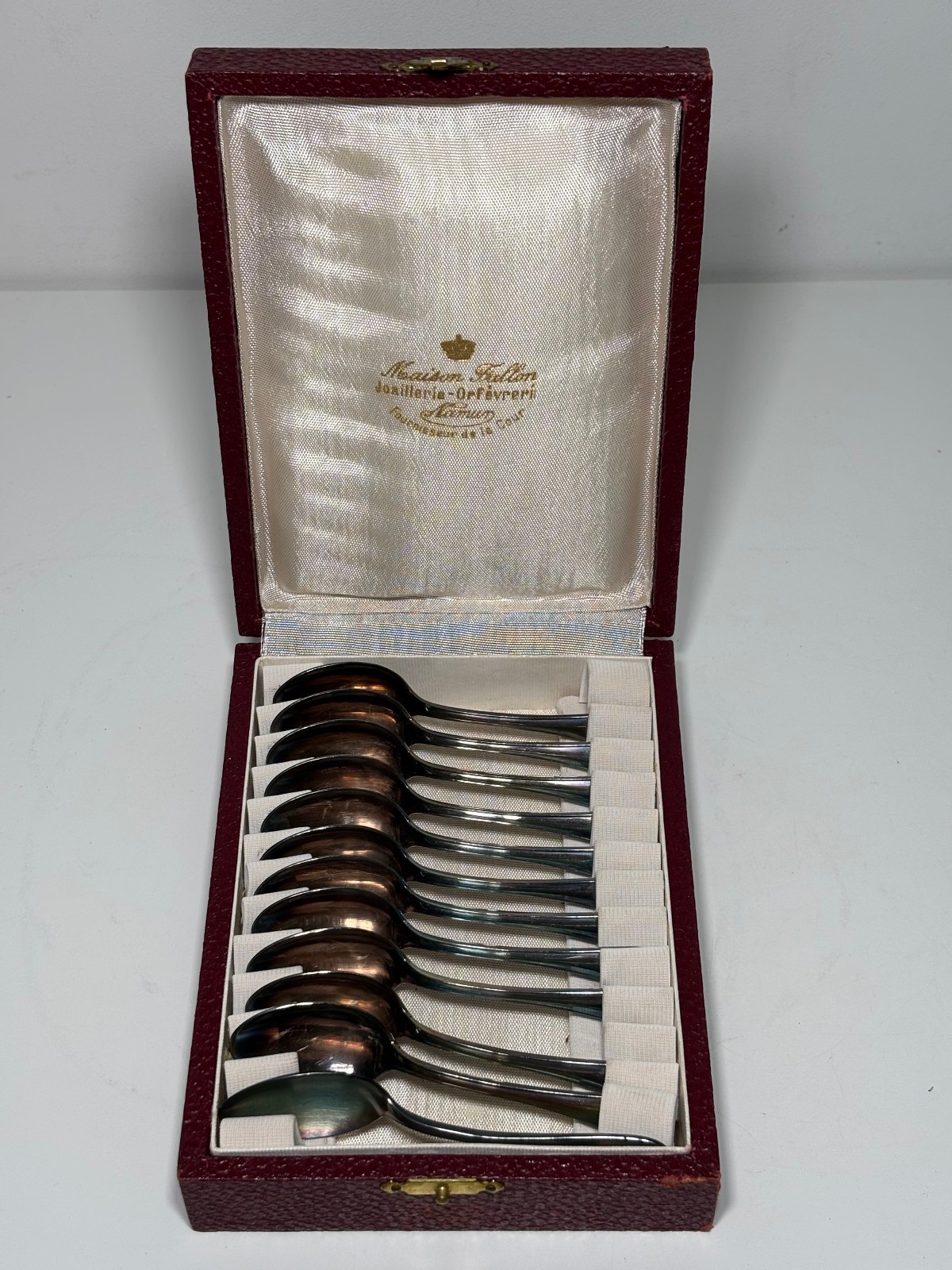 Set of 12 silver-plated metal teaspoons, Maison Fallon Orfèvrerie Namur