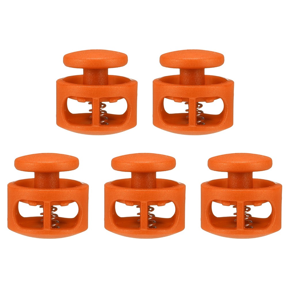 5pcs Cord Lock Double Hole Spring Toggle Stopper for Drawstring, Orange