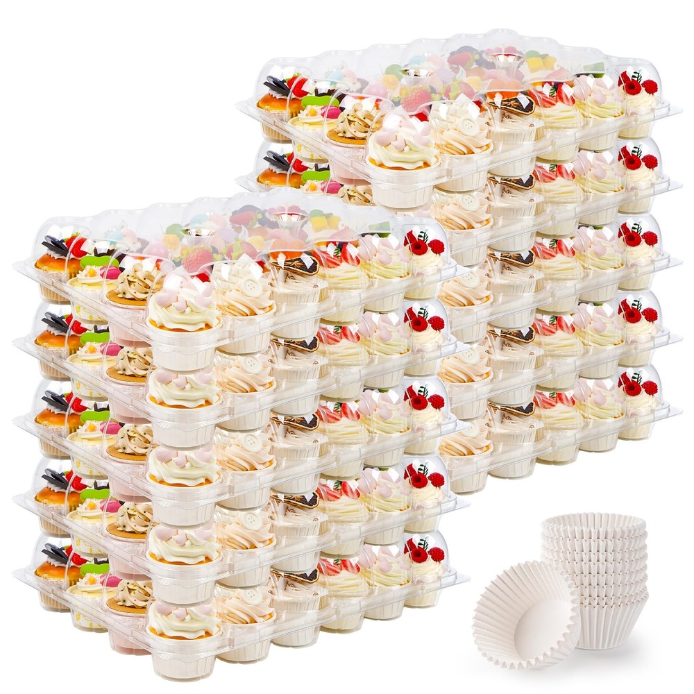 24 Count Cupcake Containers 10 Pack Holders Plastic Clear Disposable