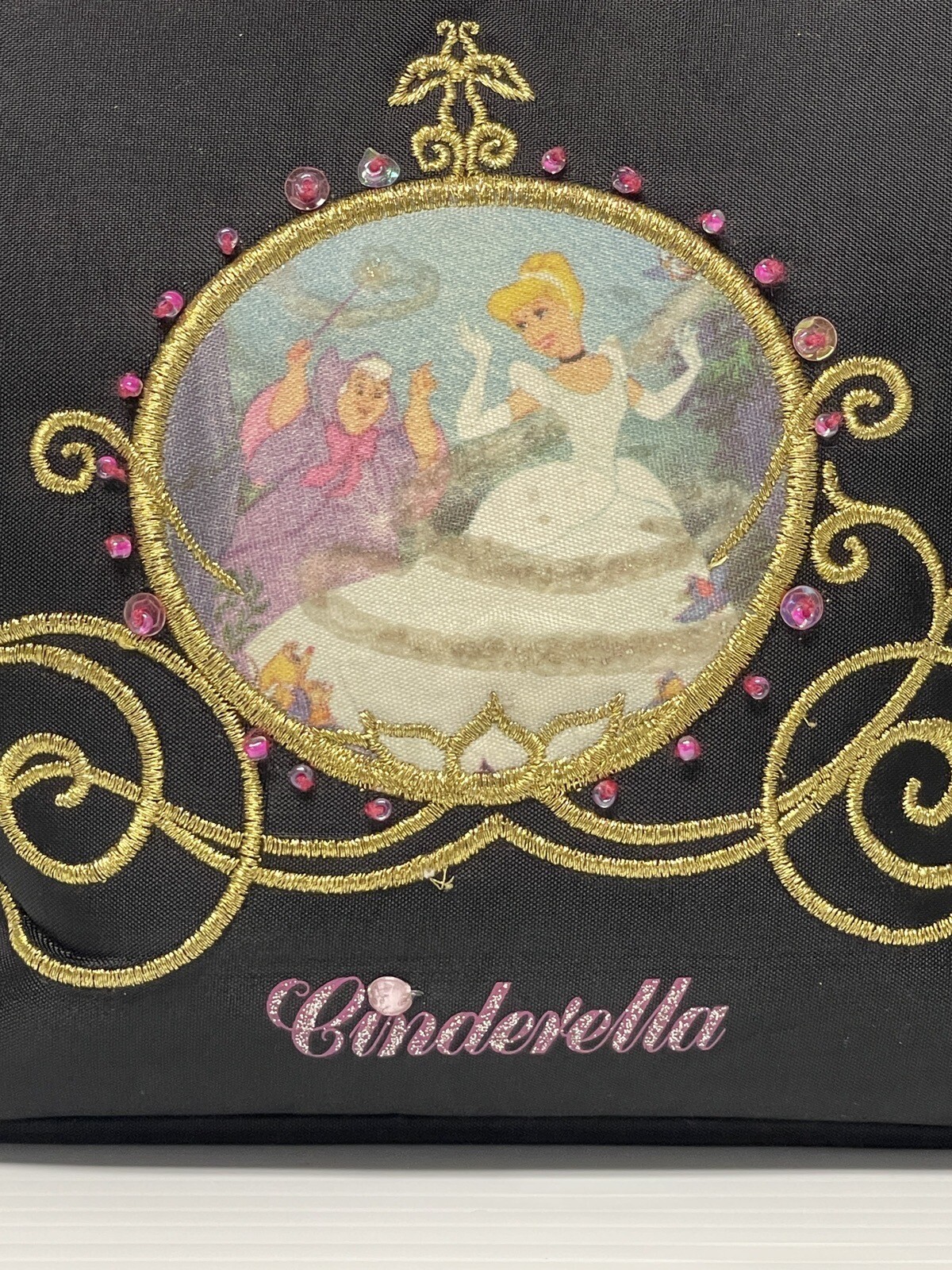 Disney Princess Cinderella Godmother Carriage Black Travel Make-Up Bag 7"x5"