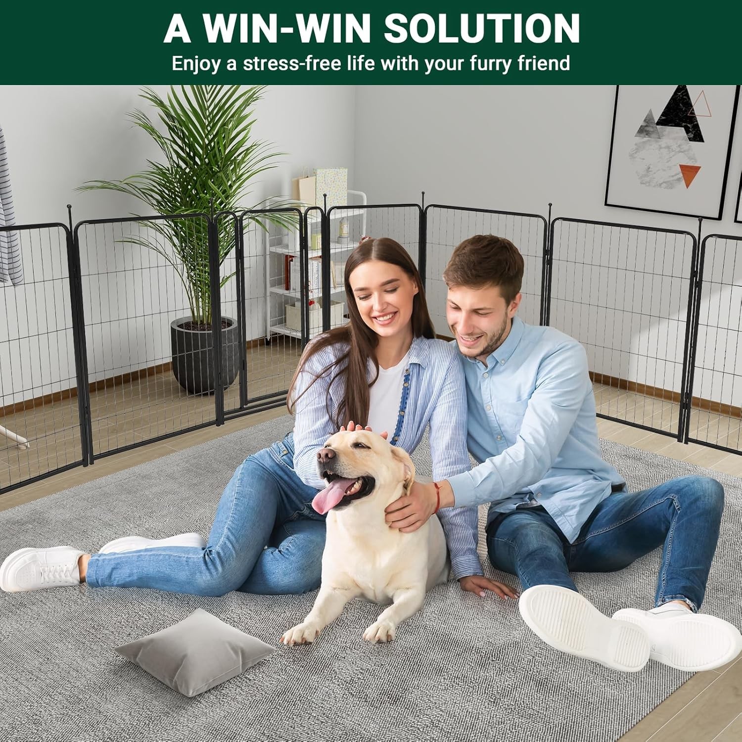 Dog Playpen 40" Height 8 Panels Indoor/Outdoor Heavy Duty Metal Pet Exercise Pen