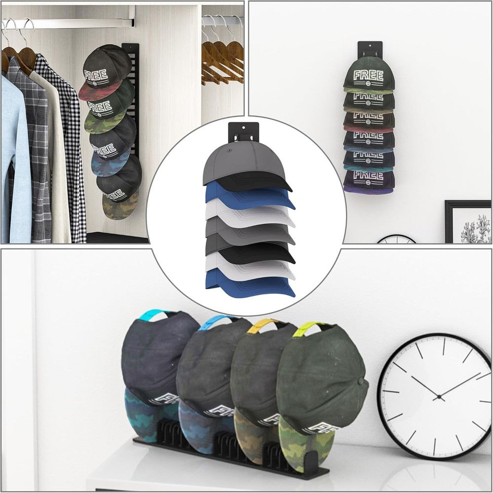 Versatile Hat Organizer: Wall-Mounted, Holds 19 Caps with 2 Installation Types