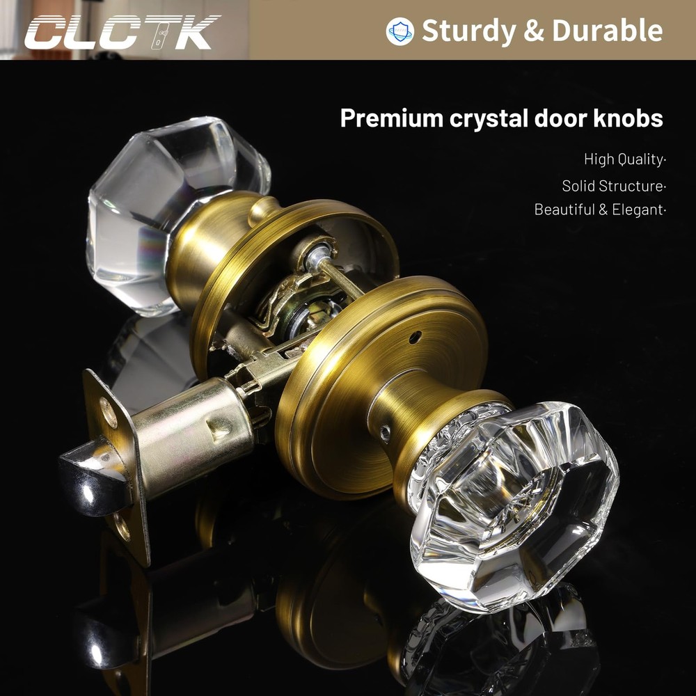 CLCTK Antique Brass Door Knobs Glass Interior with