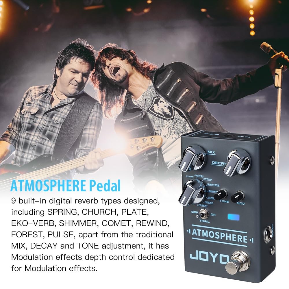 JOYO Reverb Pedal 9 Digital Types with Modulation and Trail Blue Gray