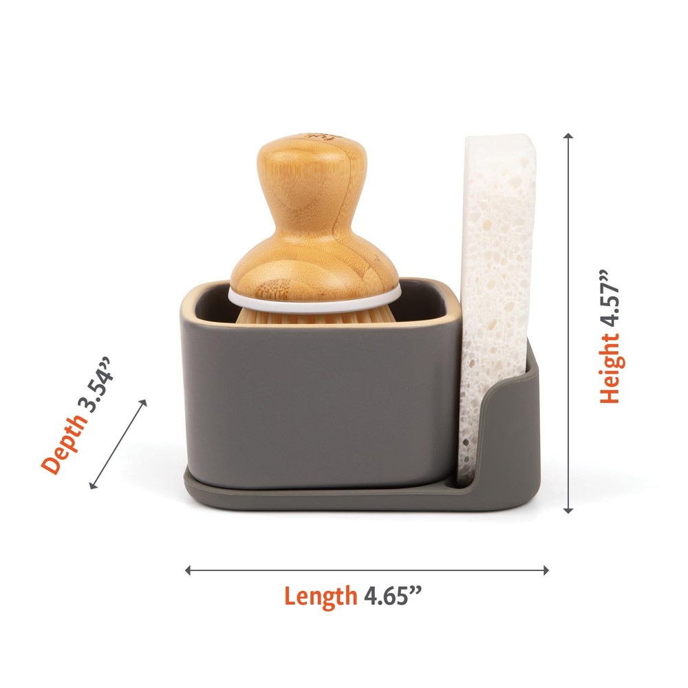 Full Circle Bubble Up Combo - Elegant Gray Ceramic Soap Dish with Eco Sponge