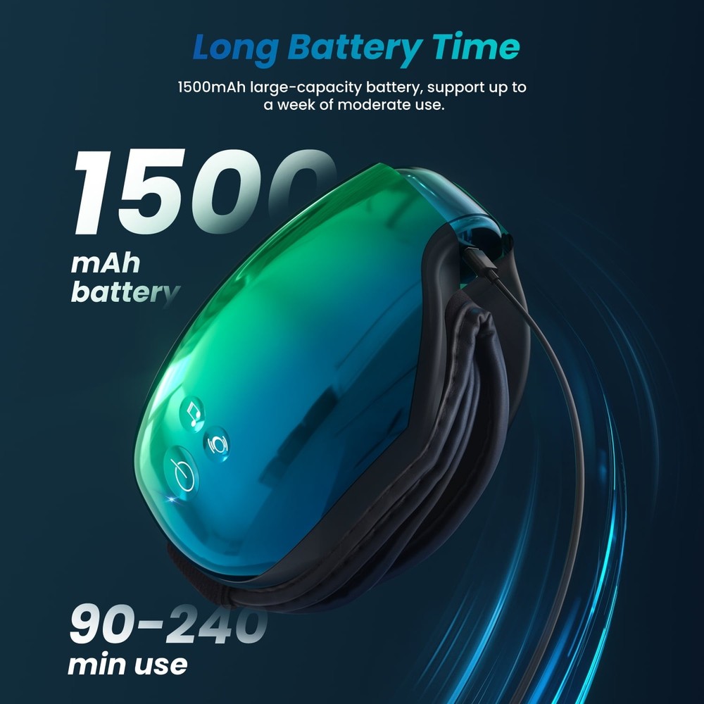 Eye Massager with Heat and Vibration Compression Rechargeable Bluetooth Green