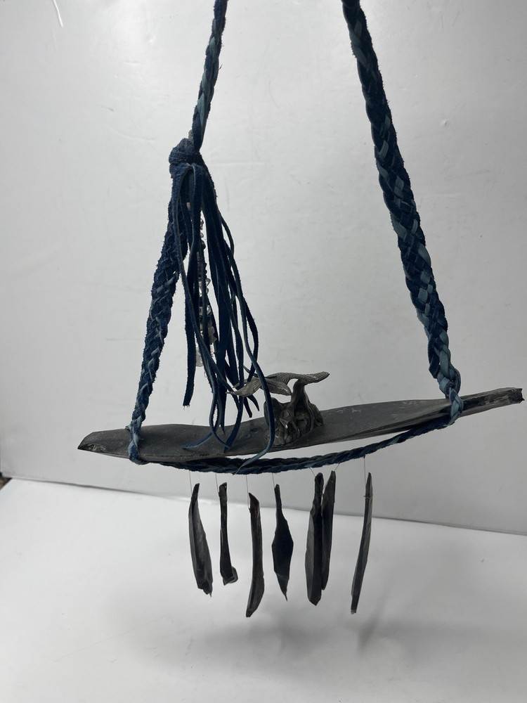 Handmade Obsidian Blue Braided Leather Strap Mental Eagle Windchime