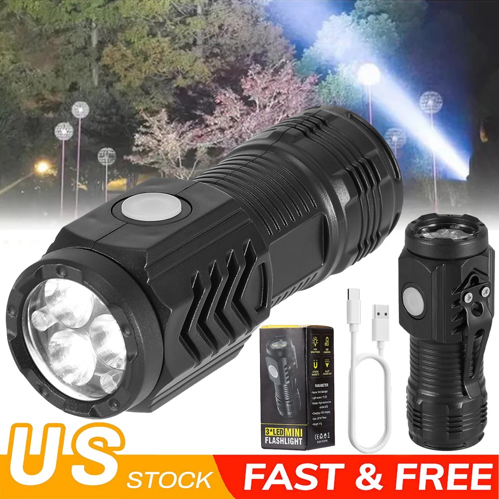 Super Bright LED Torch USB Rechargeable Tactical Flashlight Work Light Magnetic