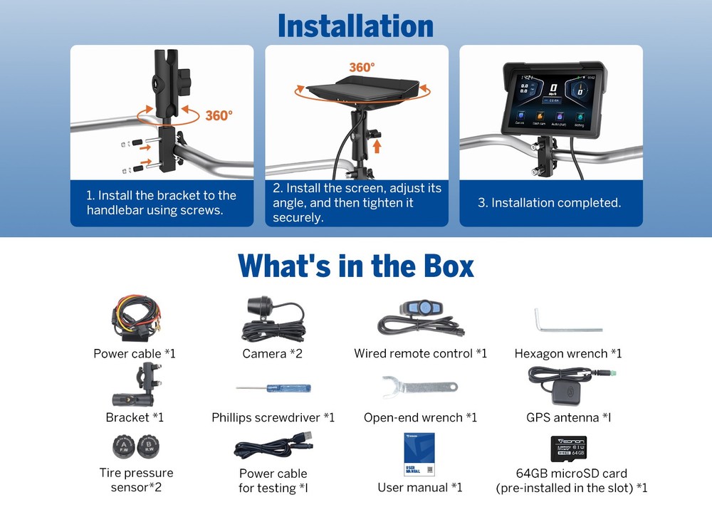 7" IPS Touch Screen Motorcycle Stereo Wireless CarPlay Android Auto Bluetooth 4K