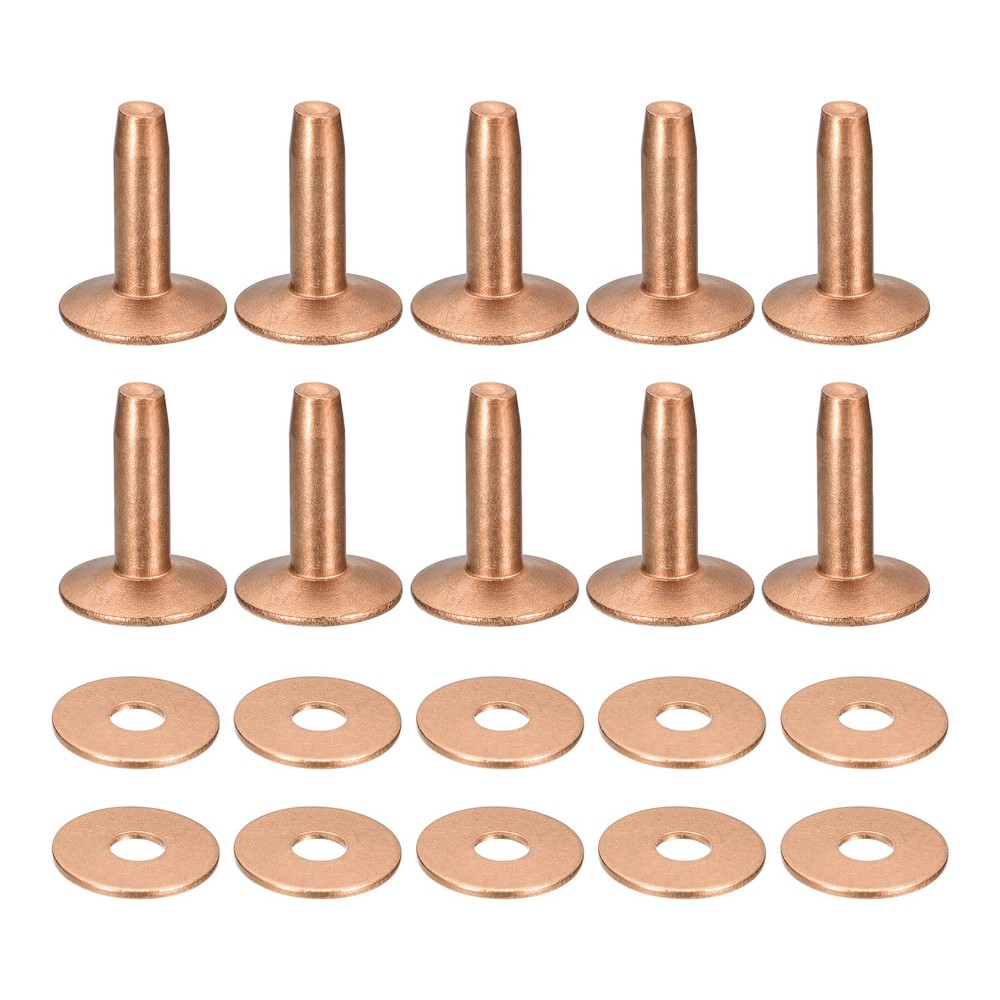 10 Set 9x3.3x14mm Solid Copper Rivets and Burrs Leather Fastener, Copper Tone