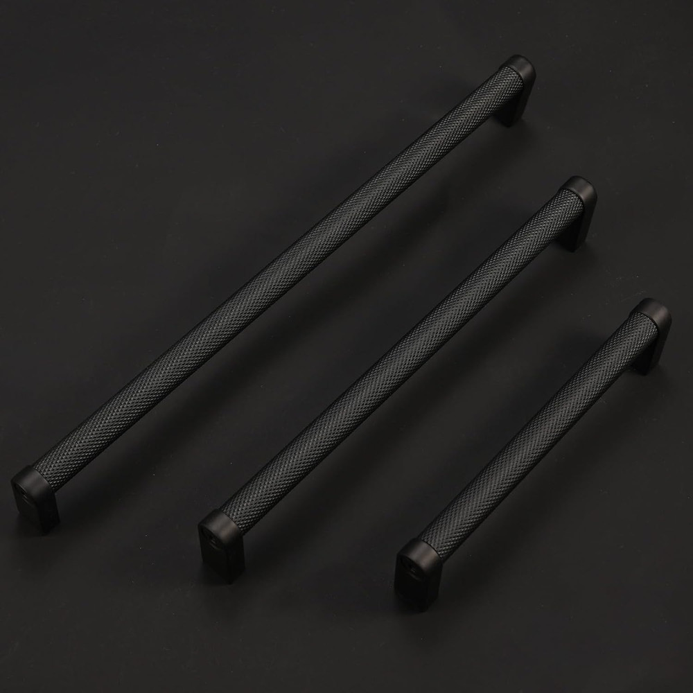 20 Pack Matte Black Knurled Cabinet Pulls - 5 Inch Drawer Handles