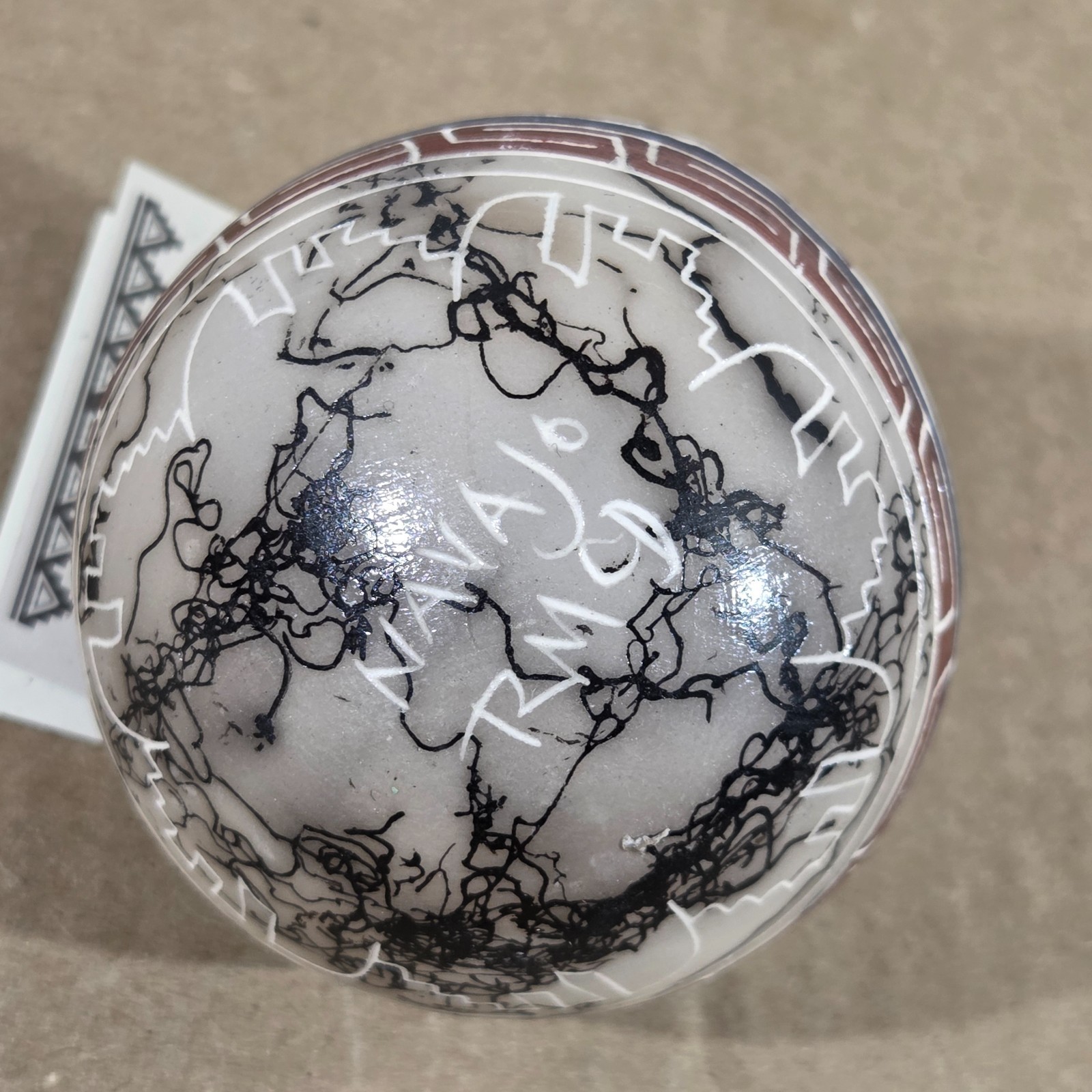 Navajo Christmas Ornament Handcrafted Horsehair Pottery Signed By Artist