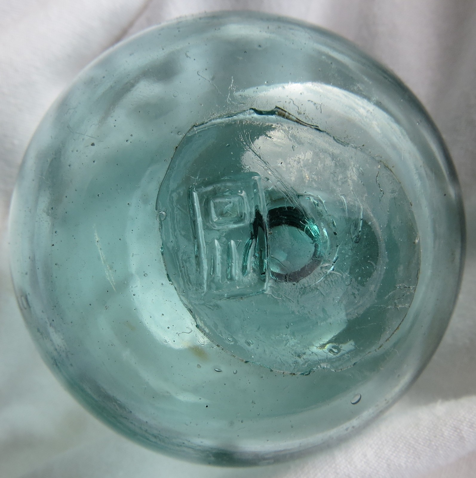 Japanese Blown Glass FLOAT 2.5" Aqua WP Makers Mark #11 "river-mouth" Vtg USA BZ