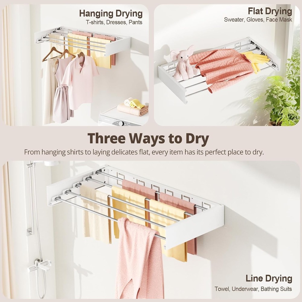 Wall Mounted Clothes Drying Rack Folding Indoor, Foldable Laundry Drying Rack Co