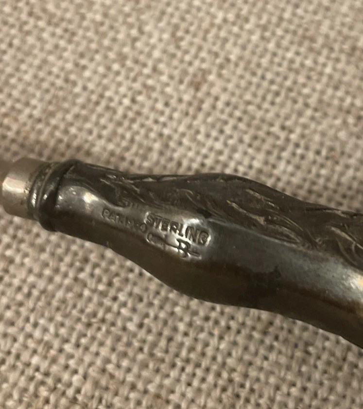 Antique Sterling Silver Button Hook Blackington Monogrammed Ruby 7.75”