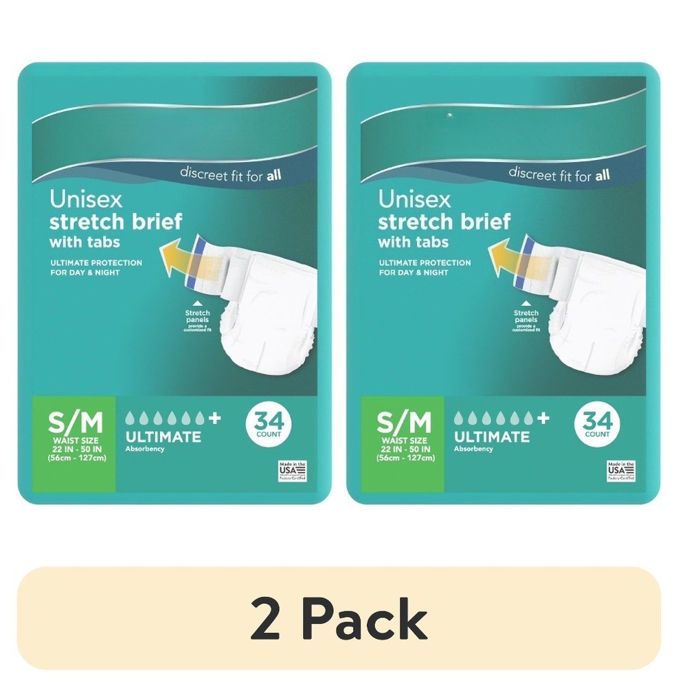(2 pack)Unisex Stretch Briefs with Tabs, S/M, 34 Count